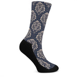 Blue And Brown Damask Pattern Print Crew Socks