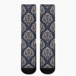 Blue And Brown Damask Pattern Print Crew Socks