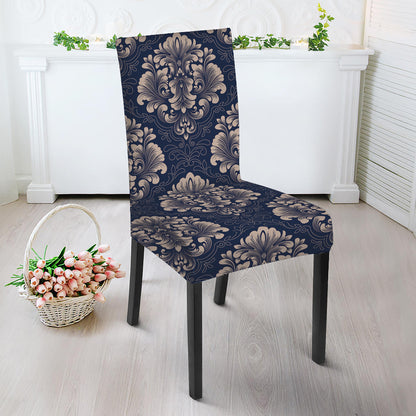 Blue And Brown Damask Pattern Print Dining Chair Slipcover