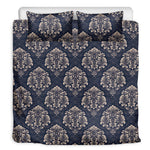 Blue And Brown Damask Pattern Print Duvet Cover Bedding Set