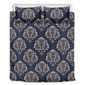 Blue And Brown Damask Pattern Print Duvet Cover Bedding Set