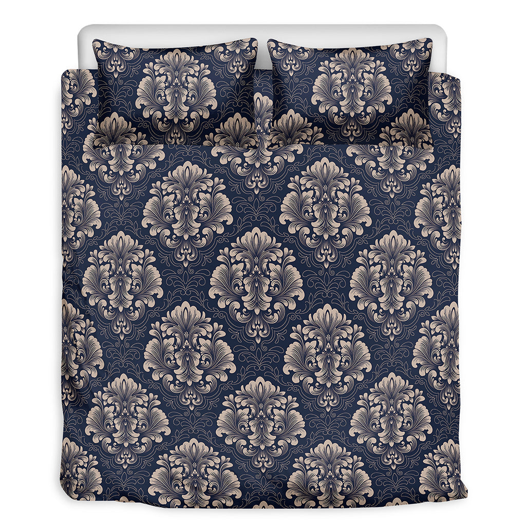 Blue And Brown Damask Pattern Print Duvet Cover Bedding Set