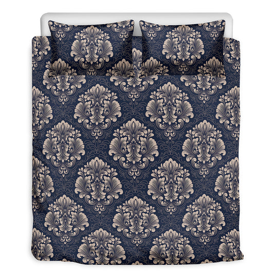 Blue And Brown Damask Pattern Print Duvet Cover Bedding Set