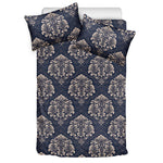 Blue And Brown Damask Pattern Print Duvet Cover Bedding Set