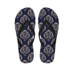 Blue And Brown Damask Pattern Print Flip Flops