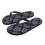 Blue And Brown Damask Pattern Print Flip Flops