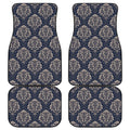 Blue And Brown Damask Pattern Print Front and Back Car Floor Mats