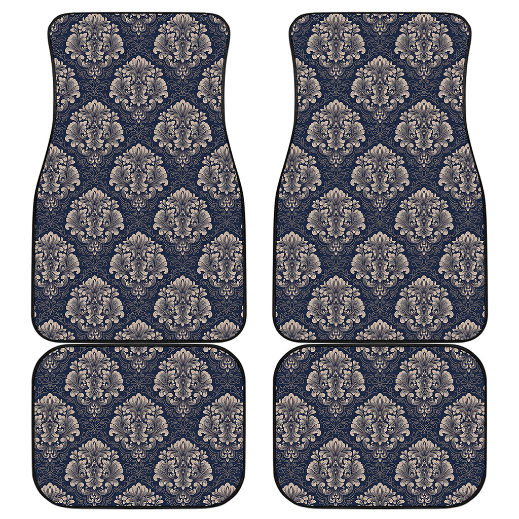 Blue And Brown Damask Pattern Print Front and Back Car Floor Mats