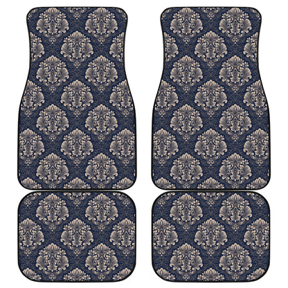 Blue And Brown Damask Pattern Print Front and Back Car Floor Mats