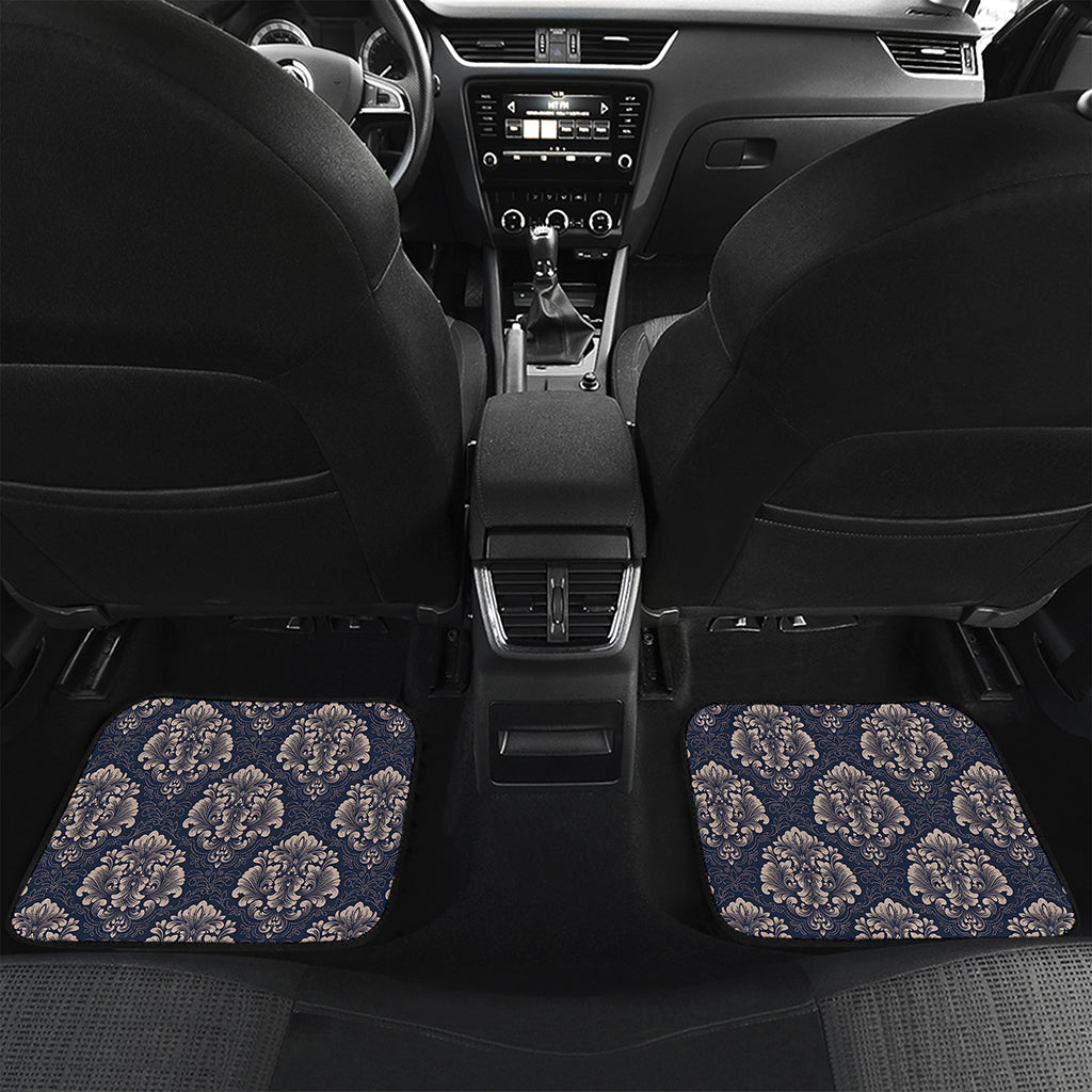 Blue And Brown Damask Pattern Print Front and Back Car Floor Mats