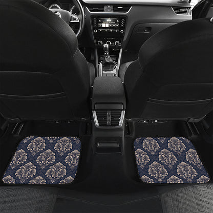 Blue And Brown Damask Pattern Print Front and Back Car Floor Mats