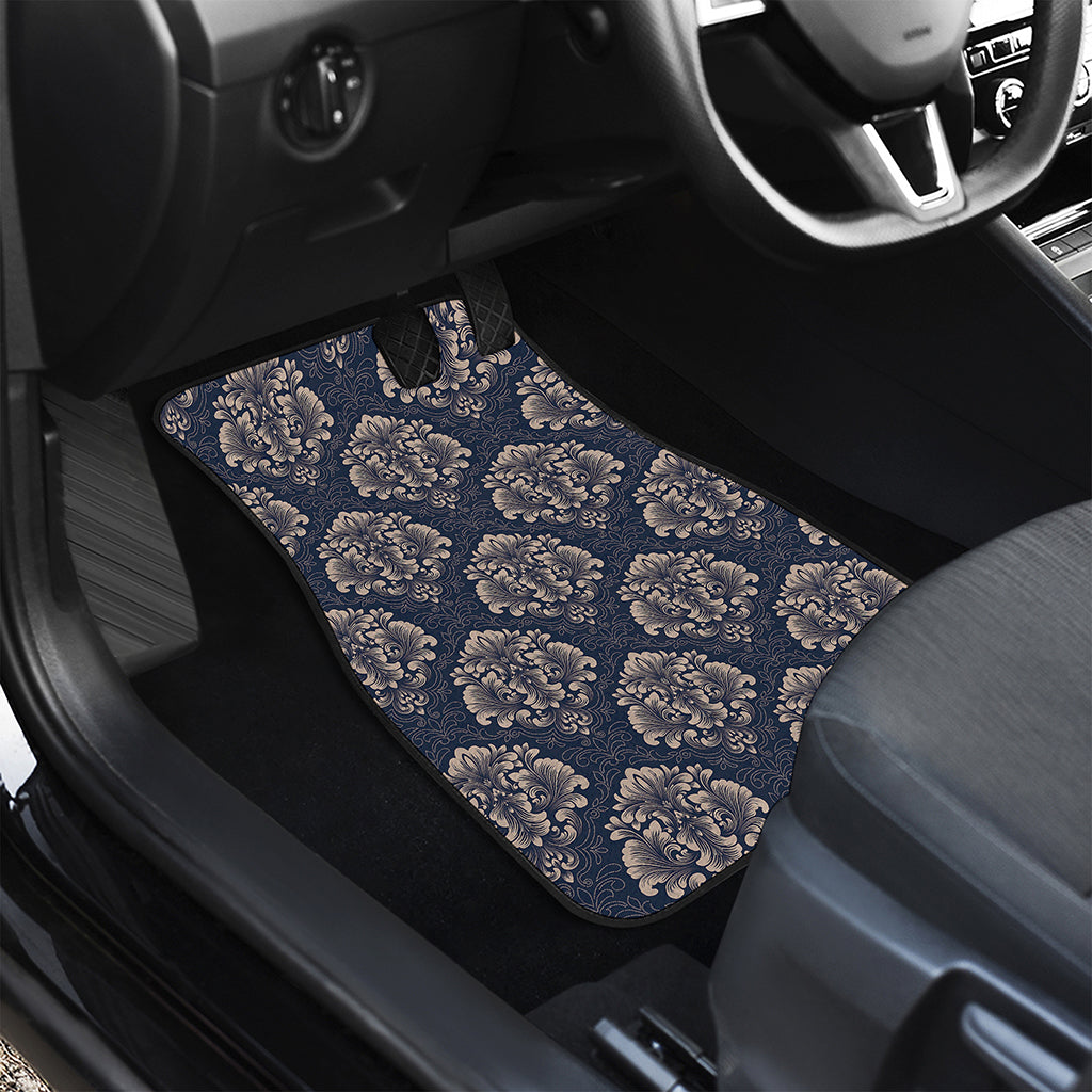 Blue And Brown Damask Pattern Print Front and Back Car Floor Mats