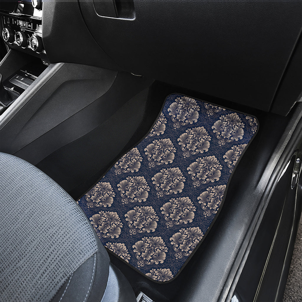 Blue And Brown Damask Pattern Print Front and Back Car Floor Mats