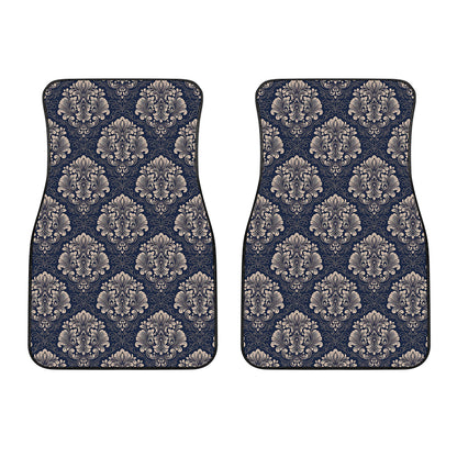 Blue And Brown Damask Pattern Print Front Car Floor Mats