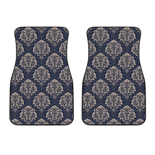 Blue And Brown Damask Pattern Print Front Car Floor Mats