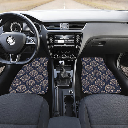Blue And Brown Damask Pattern Print Front Car Floor Mats