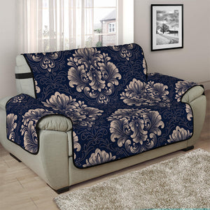 Blue And Brown Damask Pattern Print Half Sofa Protector