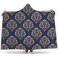 Blue And Brown Damask Pattern Print Hooded Blanket