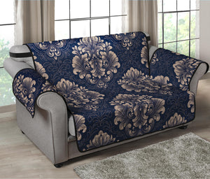 Blue And Brown Damask Pattern Print Loveseat Protector