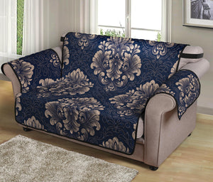 Blue And Brown Damask Pattern Print Loveseat Protector