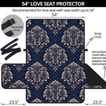 Blue And Brown Damask Pattern Print Loveseat Protector