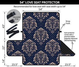 Blue And Brown Damask Pattern Print Loveseat Protector