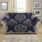 Blue And Brown Damask Pattern Print Loveseat Protector