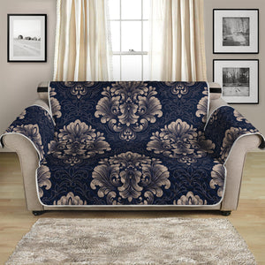 Blue And Brown Damask Pattern Print Loveseat Protector