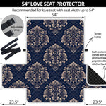 Blue And Brown Damask Pattern Print Loveseat Protector