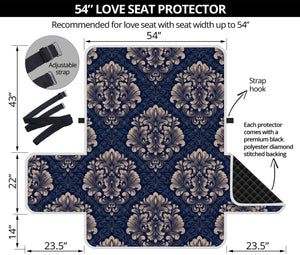 Blue And Brown Damask Pattern Print Loveseat Protector