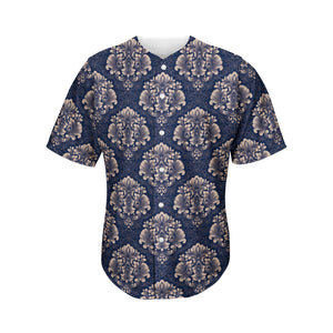 Blue And Brown Damask Pattern Print Men's Baseball Jersey