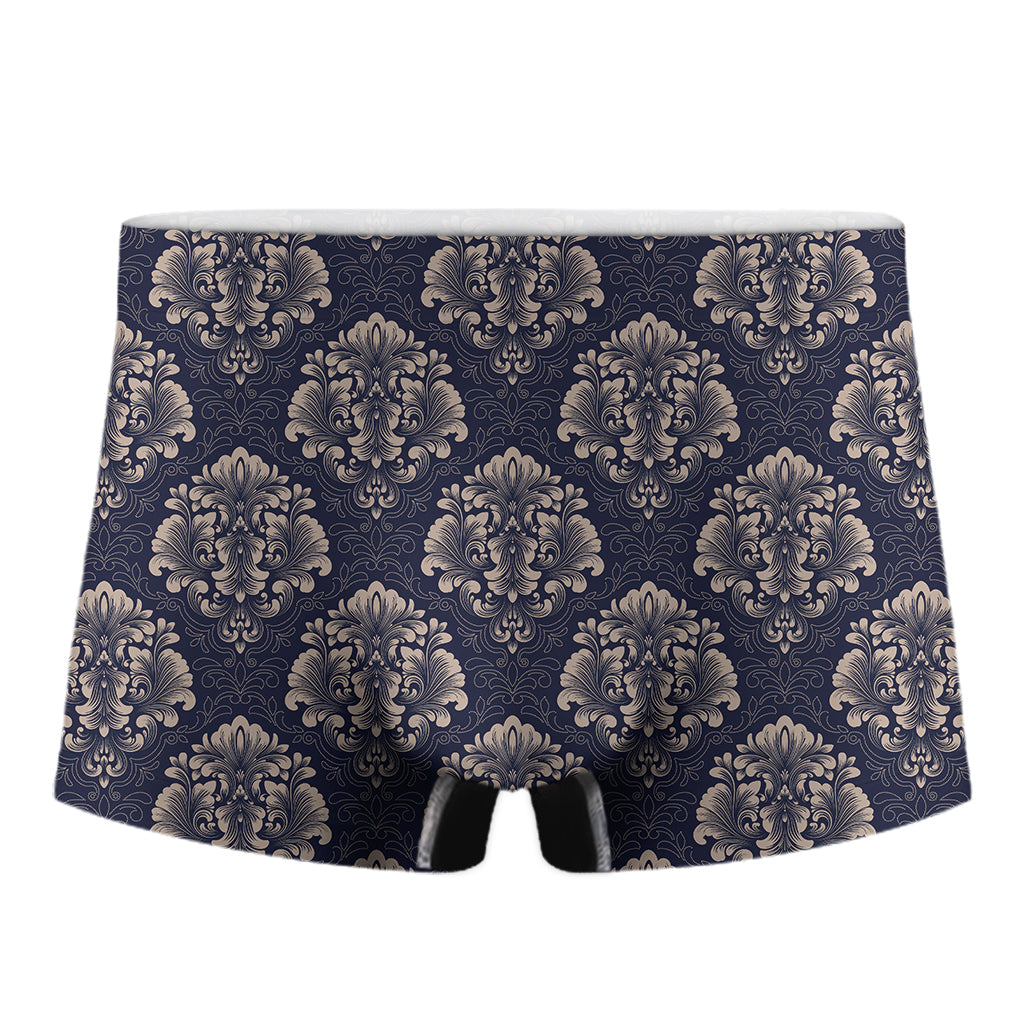 Blue And Brown Damask Pattern Print Men's Boxer Briefs
