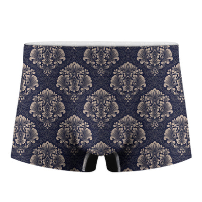 Blue And Brown Damask Pattern Print Men's Boxer Briefs