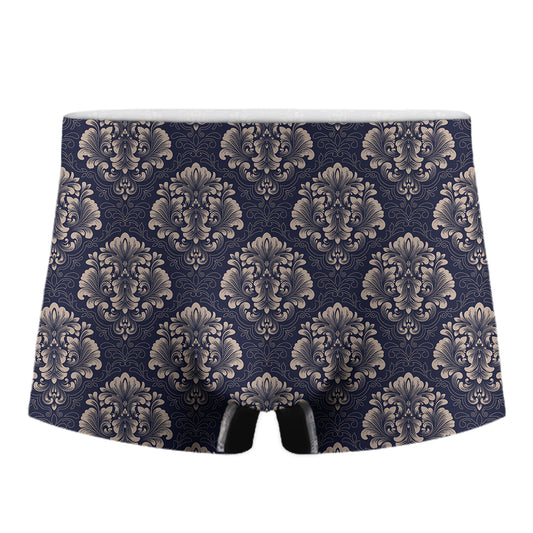 Blue And Brown Damask Pattern Print Men's Boxer Briefs