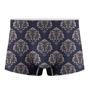 Blue And Brown Damask Pattern Print Men's Boxer Briefs