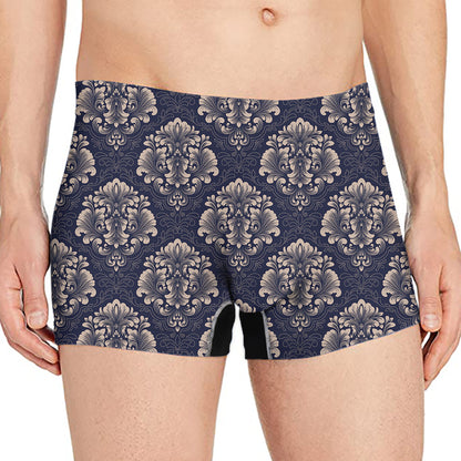 Blue And Brown Damask Pattern Print Men's Boxer Briefs
