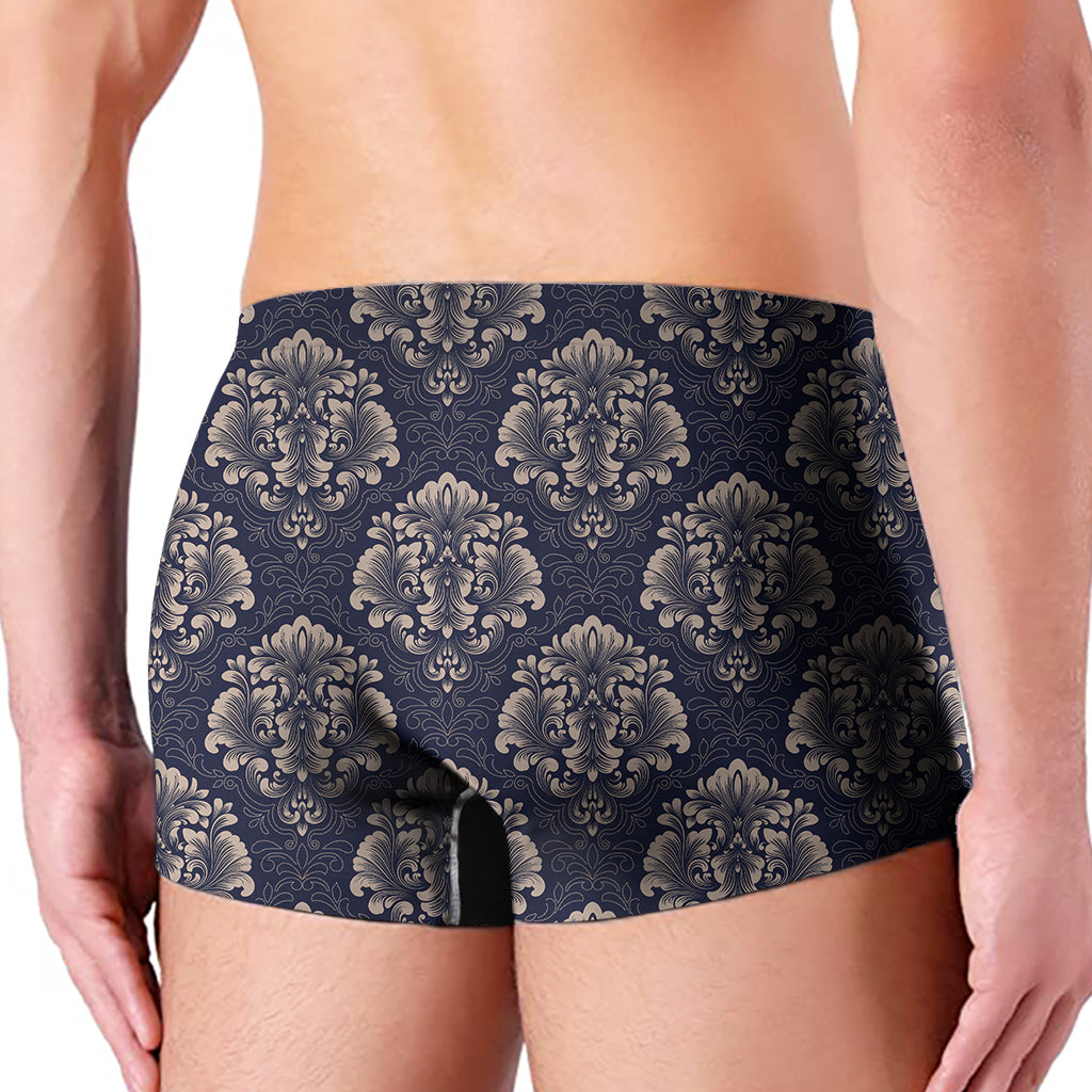 Blue And Brown Damask Pattern Print Men's Boxer Briefs