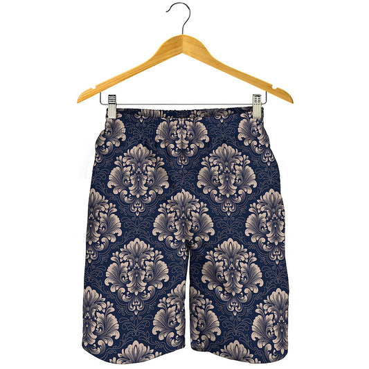 Blue And Brown Damask Pattern Print Men's Shorts