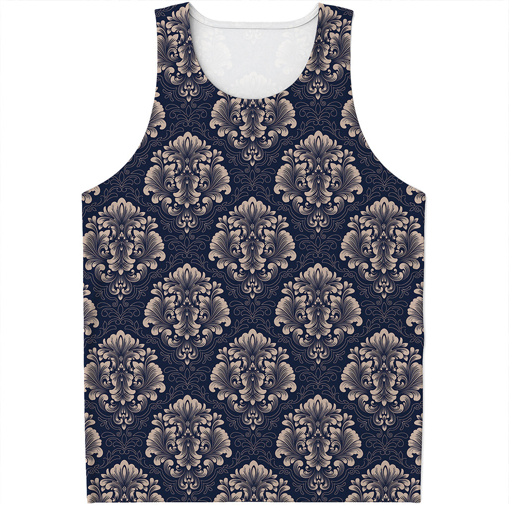 Blue And Brown Damask Pattern Print Men's Tank Top