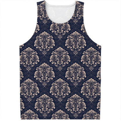 Blue And Brown Damask Pattern Print Men's Tank Top