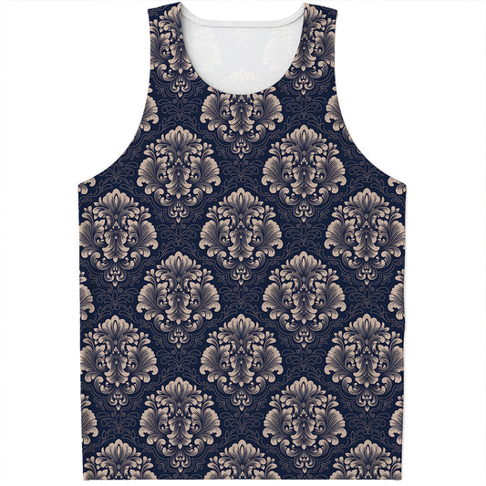 Blue And Brown Damask Pattern Print Men's Tank Top