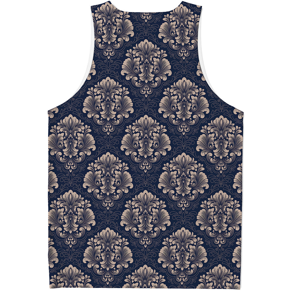 Blue And Brown Damask Pattern Print Men's Tank Top