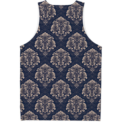 Blue And Brown Damask Pattern Print Men's Tank Top