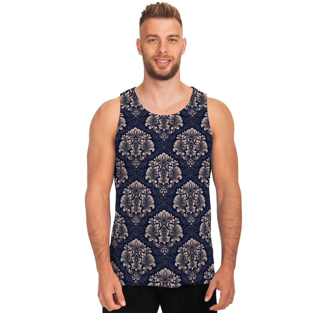 Blue And Brown Damask Pattern Print Men's Tank Top