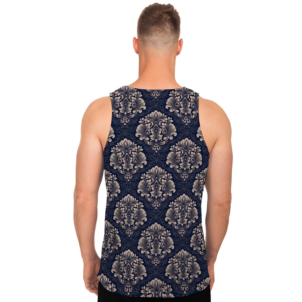 Blue And Brown Damask Pattern Print Men's Tank Top
