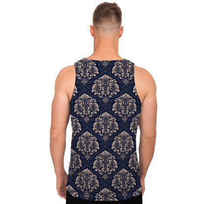 Blue And Brown Damask Pattern Print Men's Tank Top