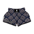 Blue And Brown Damask Pattern Print Muay Thai Boxing Shorts
