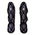 Blue And Brown Damask Pattern Print Muay Thai Shin Guards