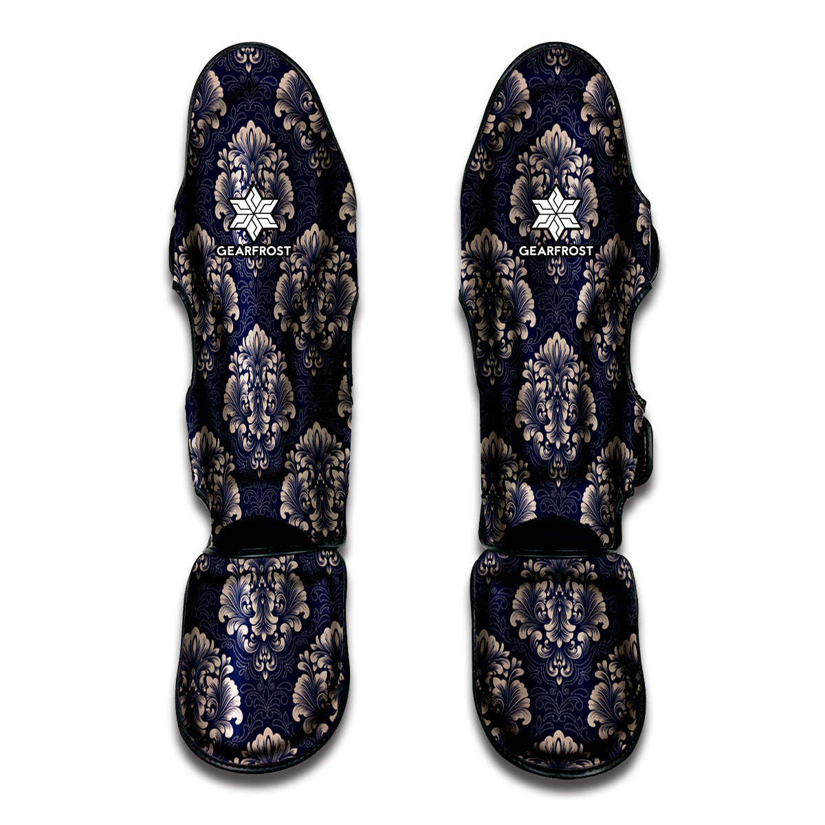 Blue And Brown Damask Pattern Print Muay Thai Shin Guard