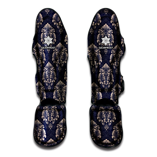 Blue And Brown Damask Pattern Print Muay Thai Shin Guard